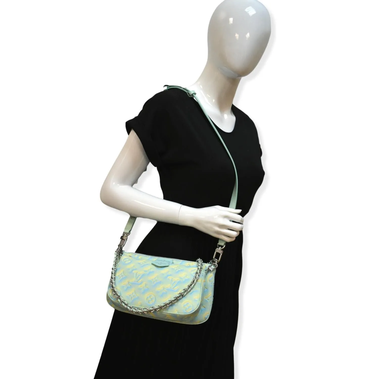 LOUIS VUITTON Multi Pochette Accessoires Monogram Empreinte Shoulder Bag Vert d'eau