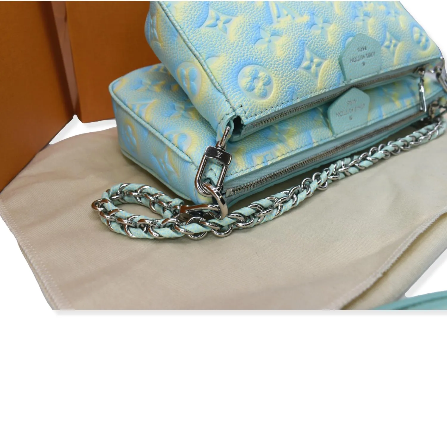 LOUIS VUITTON Multi Pochette Accessoires Monogram Empreinte Shoulder Bag Vert d'eau