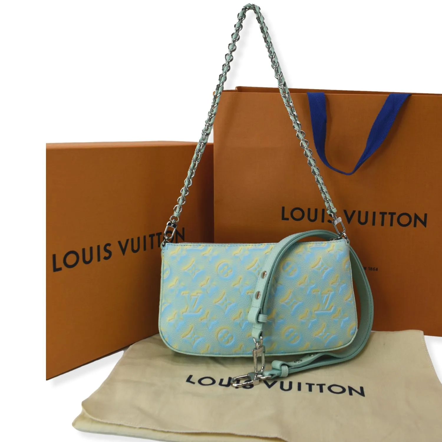 LOUIS VUITTON Multi Pochette Accessoires Monogram Empreinte Shoulder Bag Vert d'eau