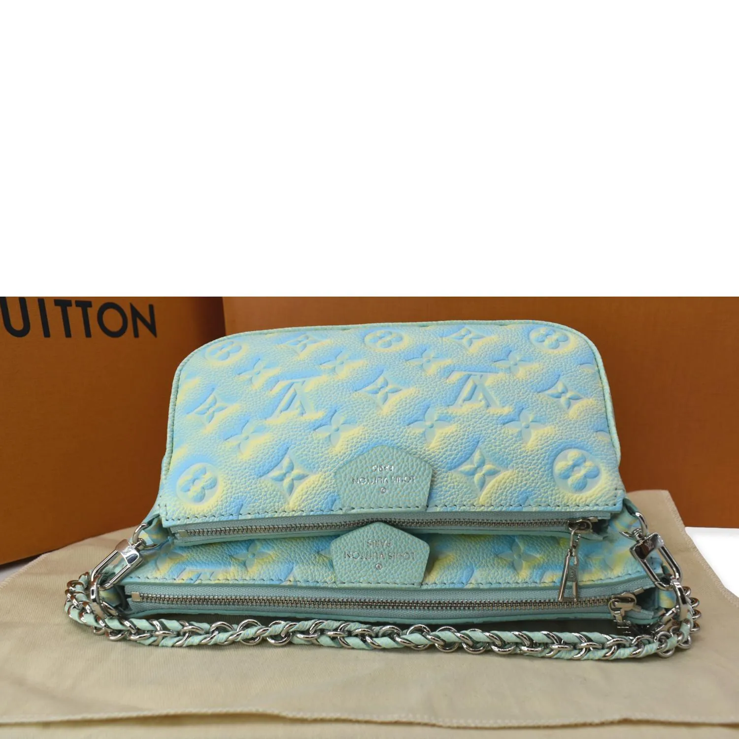 LOUIS VUITTON Multi Pochette Accessoires Monogram Empreinte Shoulder Bag Vert d'eau