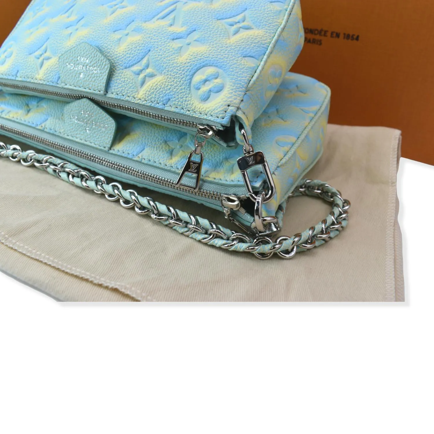 LOUIS VUITTON Multi Pochette Accessoires Monogram Empreinte Shoulder Bag Vert d'eau