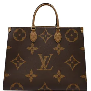 LOUIS VUITTON Onthego GM Giant Monogram Canvas Tote Shoulder Bag Brown