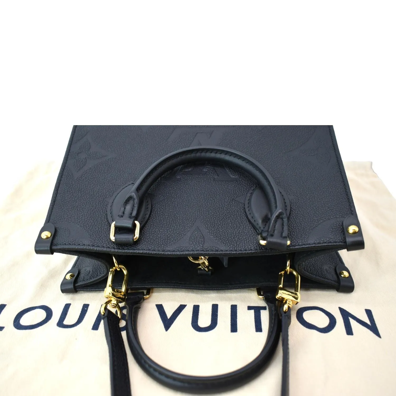 LOUIS VUITTON Onthego PM Monogram Empreinte Tote Shoulder Bag Black