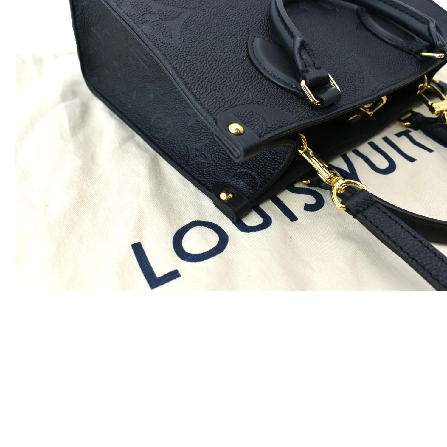 LOUIS VUITTON Onthego PM Monogram Empreinte Tote Shoulder Bag Black