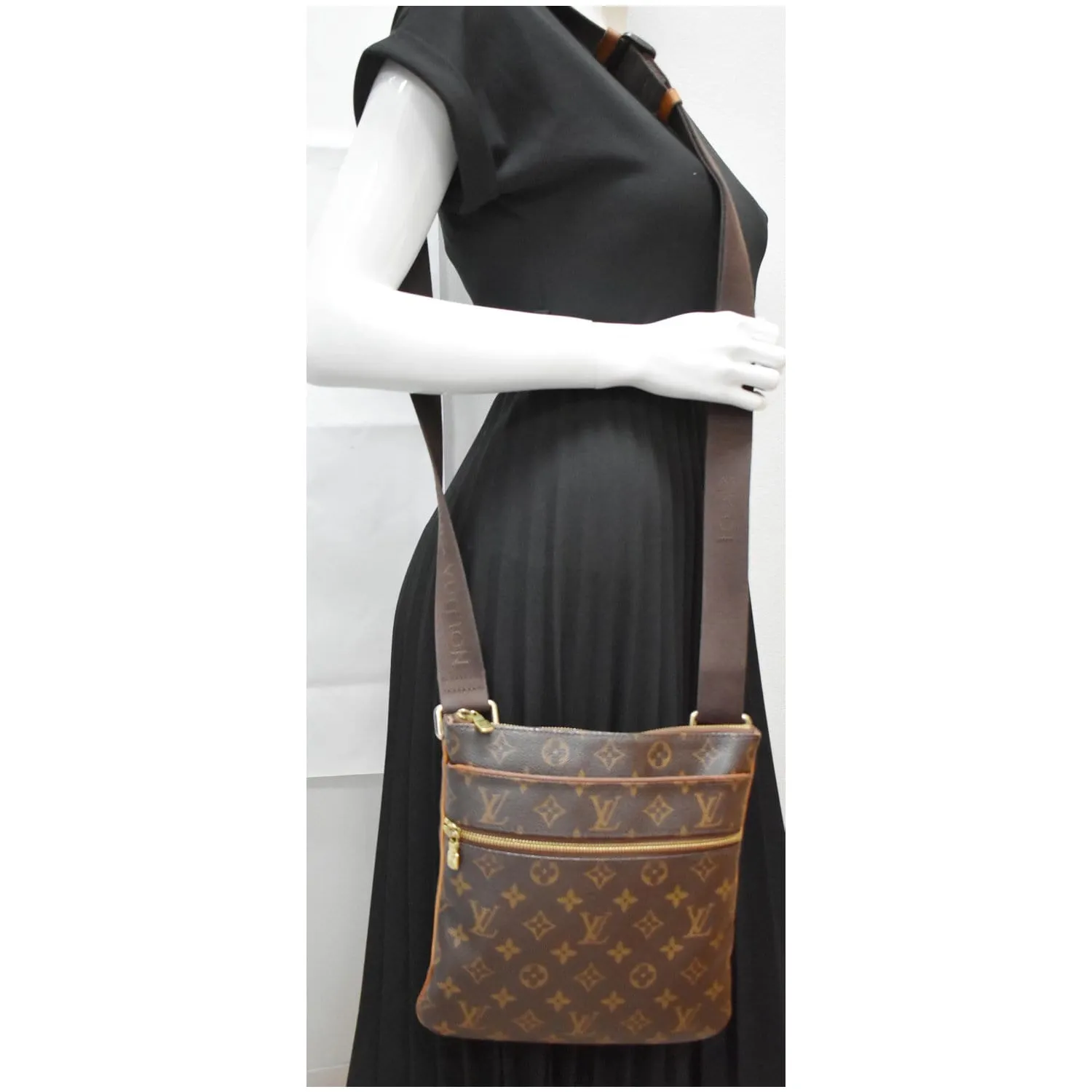 LOUIS VUITTON Pochette Valmy Monogram Canvas Crossbody Bag Brown