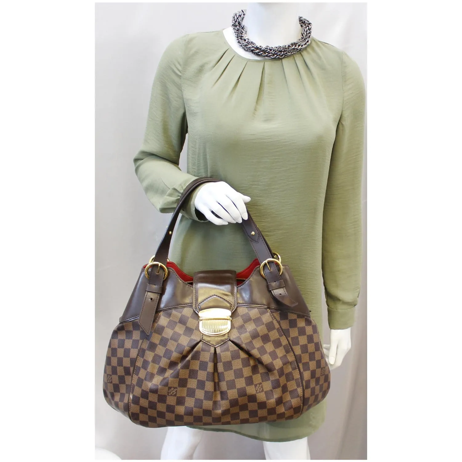 LOUIS VUITTON Sistina GM Damier Ebene Shoulder Handbag Brown