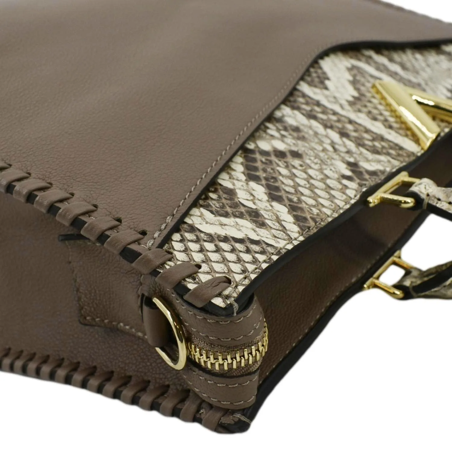LOUIS VUITTON Very Zipped Python Leather Tote Shoulder Bag Beige
