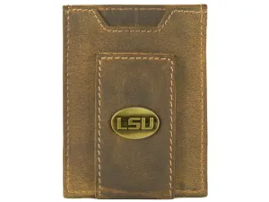 LSU Tigers Vintage Tan Leather Magnetic Front Pocket Wallet