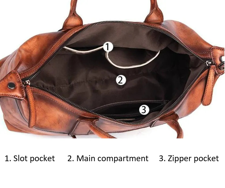 Luxury Voyageur Top Zip Leather Duffel Bag with Shoulder Strap, One Size