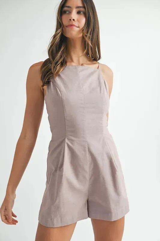 MABLE Adjustable Shoulder Strap Linen Romper