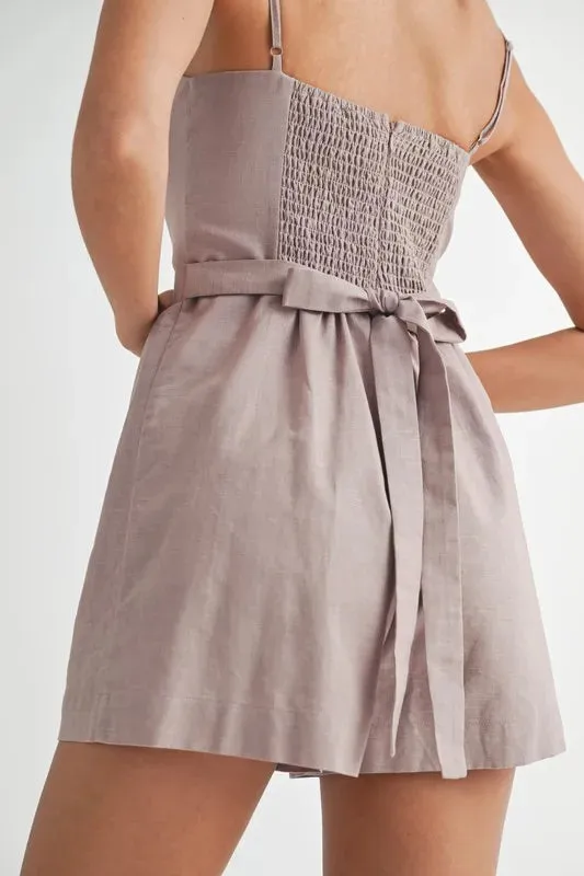 MABLE Adjustable Shoulder Strap Linen Romper