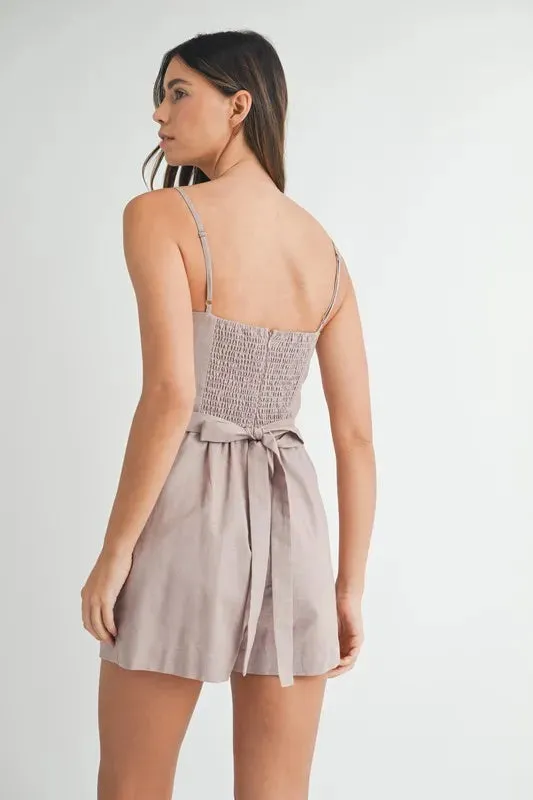 MABLE Adjustable Shoulder Strap Linen Romper