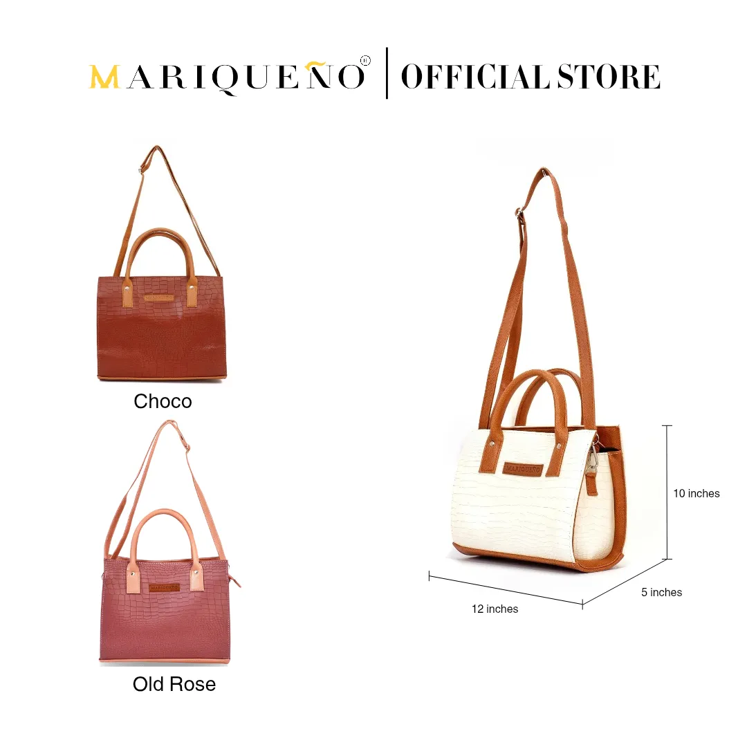 MADELINE Croc Embossed Handbag in Off White