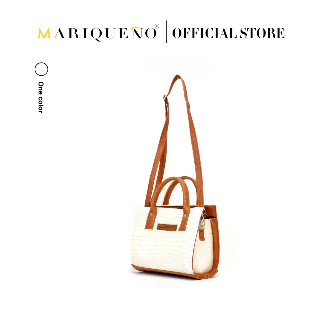 MADELINE Croc Embossed Handbag in Off White
