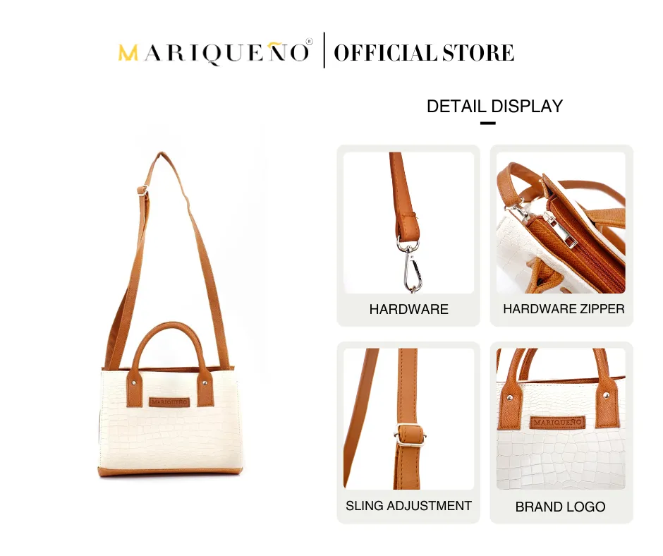 MADELINE Croc Embossed Handbag in Off White