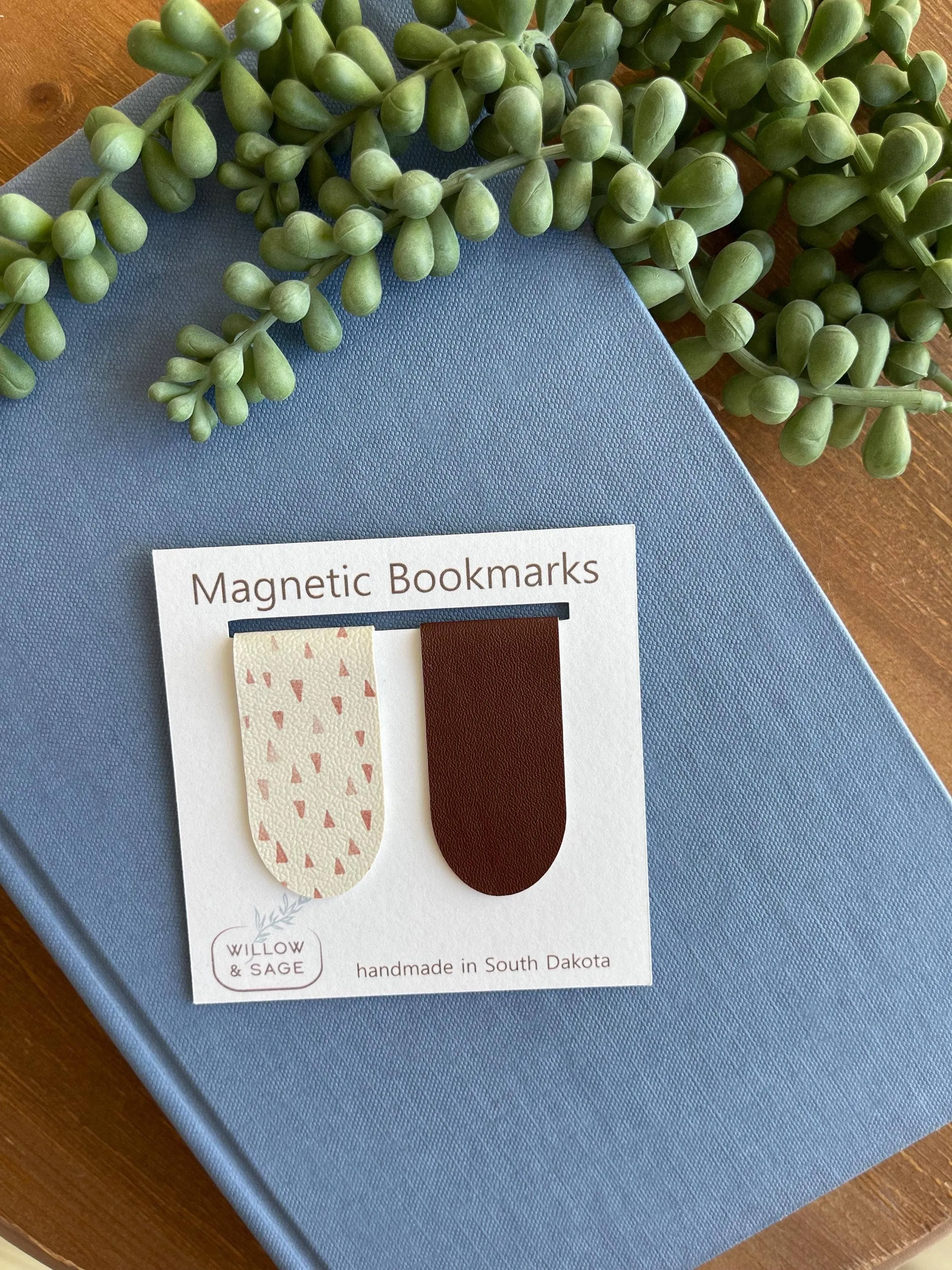 Magnetic Bookmark Pair | Plum Bookmarks | Faux Leather