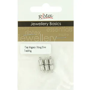 MAGNETIC CLASP OBLONG SILVER 15MM 3SETS
