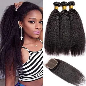 Malaysian Kinky Straight Bundles With 4×4 Closure 10A Grade 100% Human Remy Hair MYLOCKME