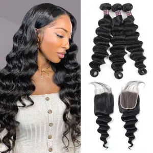 Malaysian Loose Wave Bundles With 4×4 Closure 10A Grade 100% Human Remy Hair MYLOCKME