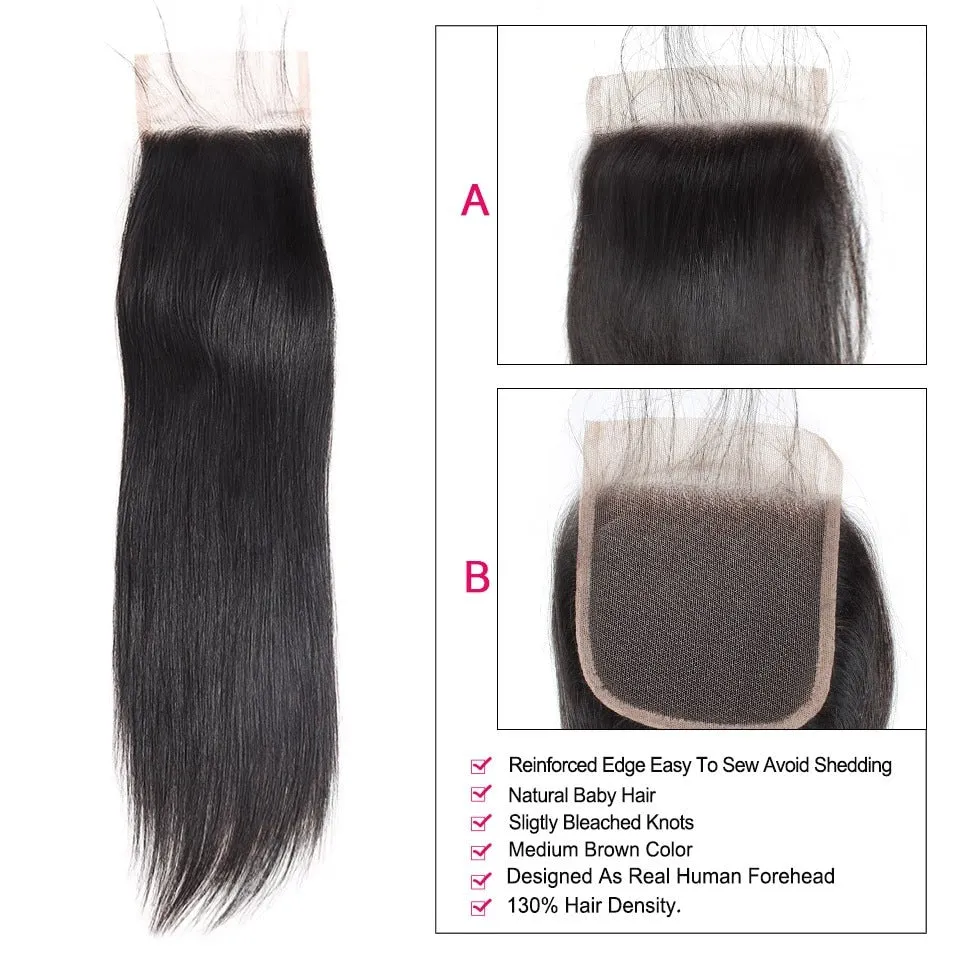 Malaysian Straight Hair 4"x 4" Lace Closure