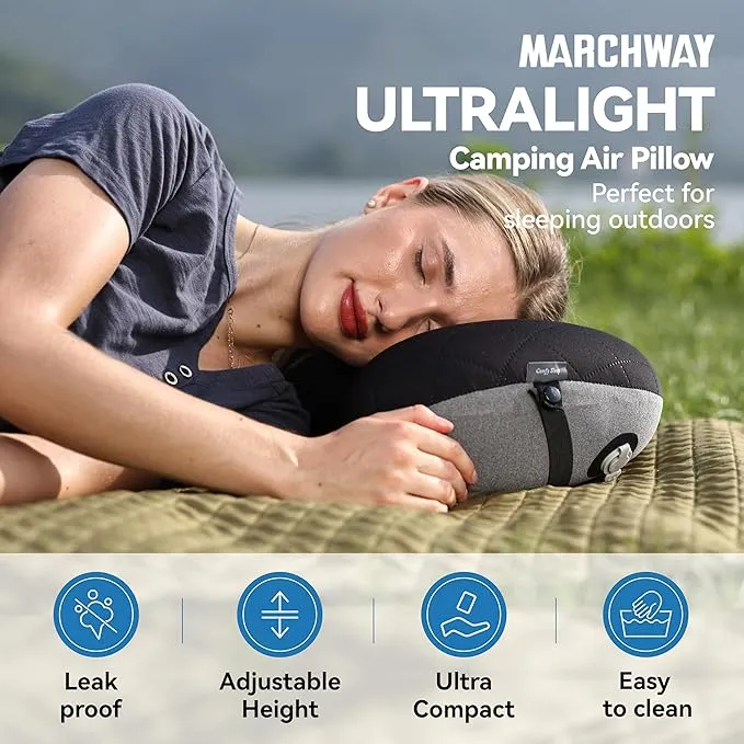 MARCHWAY Ultralight Inflatable Camping Pillow with Soft Washable Cover, Compact Compressible Portable Travel Air Pillow for Outdoor Camp, Sport, Hiking, Backpacking Sleep (Black)