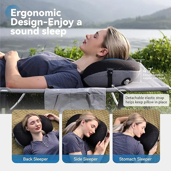MARCHWAY Ultralight Inflatable Camping Pillow with Soft Washable Cover, Compact Compressible Portable Travel Air Pillow for Outdoor Camp, Sport, Hiking, Backpacking Sleep (Black)