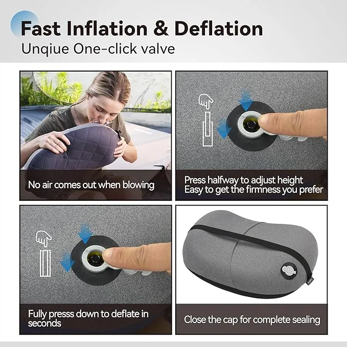 MARCHWAY Ultralight Inflatable Camping Pillow with Soft Washable Cover, Compact Compressible Portable Travel Air Pillow for Outdoor Camp, Sport, Hiking, Backpacking Sleep (Black)