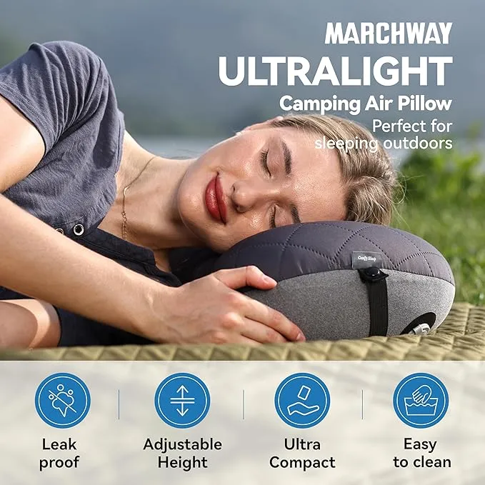 MARCHWAY Ultralight Inflatable Camping Pillow with Soft Washable Cover, Compact Compressible Portable Travel Air Pillow for Outdoor Camp, Sport, Hiking, Backpacking Sleep (Grey)