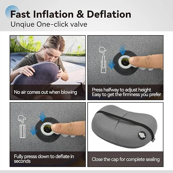 MARCHWAY Ultralight Inflatable Camping Pillow with Soft Washable Cover, Compact Compressible Portable Travel Air Pillow for Outdoor Camp, Sport, Hiking, Backpacking Sleep (Grey)