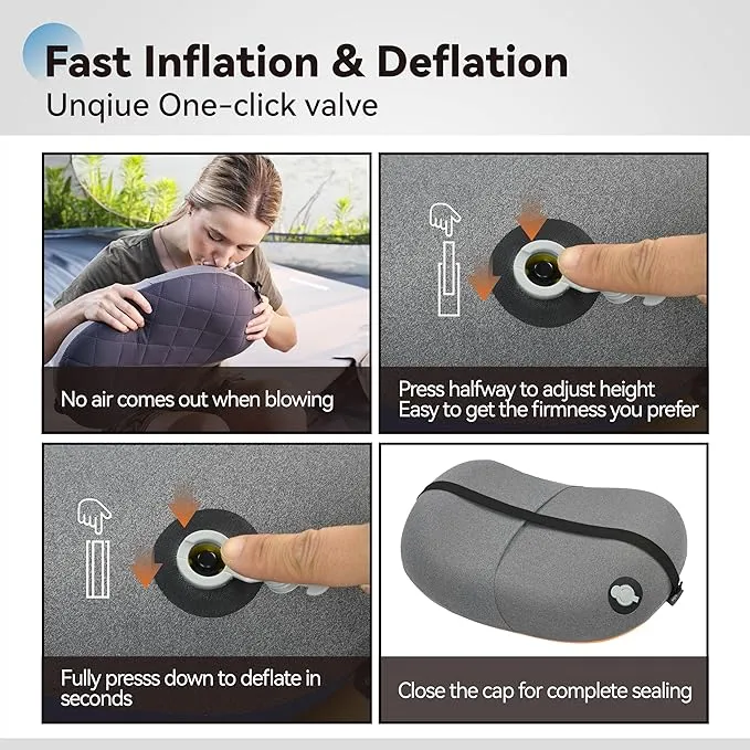 MARCHWAY Ultralight Inflatable Camping Pillow with Soft Washable Cover, Compact Compressible Portable Travel Air Pillow for Outdoor Camp, Sport, Hiking, Backpacking Sleep (Orange)