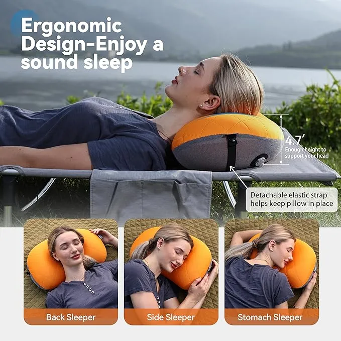 MARCHWAY Ultralight Inflatable Camping Pillow with Soft Washable Cover, Compact Compressible Portable Travel Air Pillow for Outdoor Camp, Sport, Hiking, Backpacking Sleep (Orange)