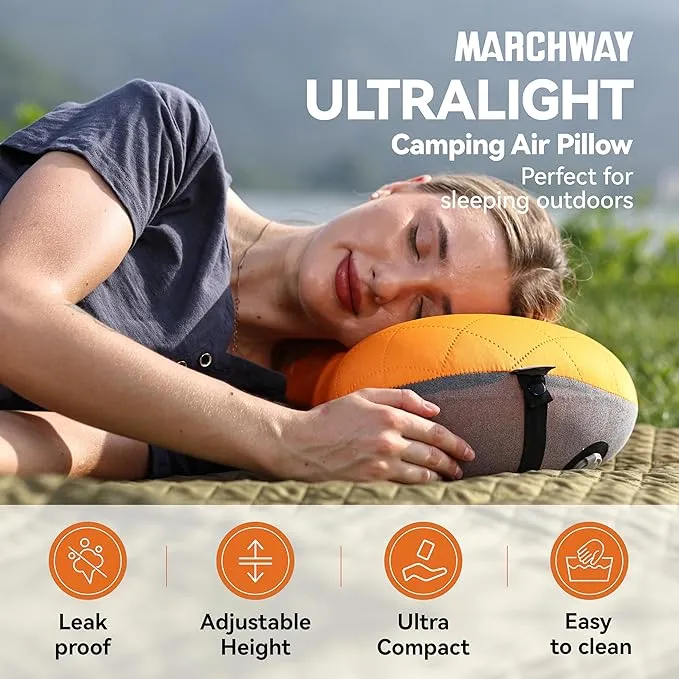 MARCHWAY Ultralight Inflatable Camping Pillow with Soft Washable Cover, Compact Compressible Portable Travel Air Pillow for Outdoor Camp, Sport, Hiking, Backpacking Sleep (Orange)