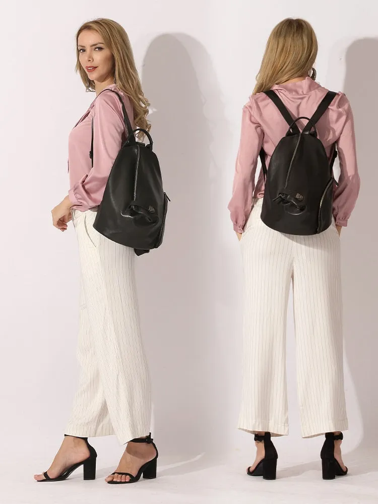 Marianna Pebbled Leather Backpack, One Size, Beige/Black/Gray/Yellow