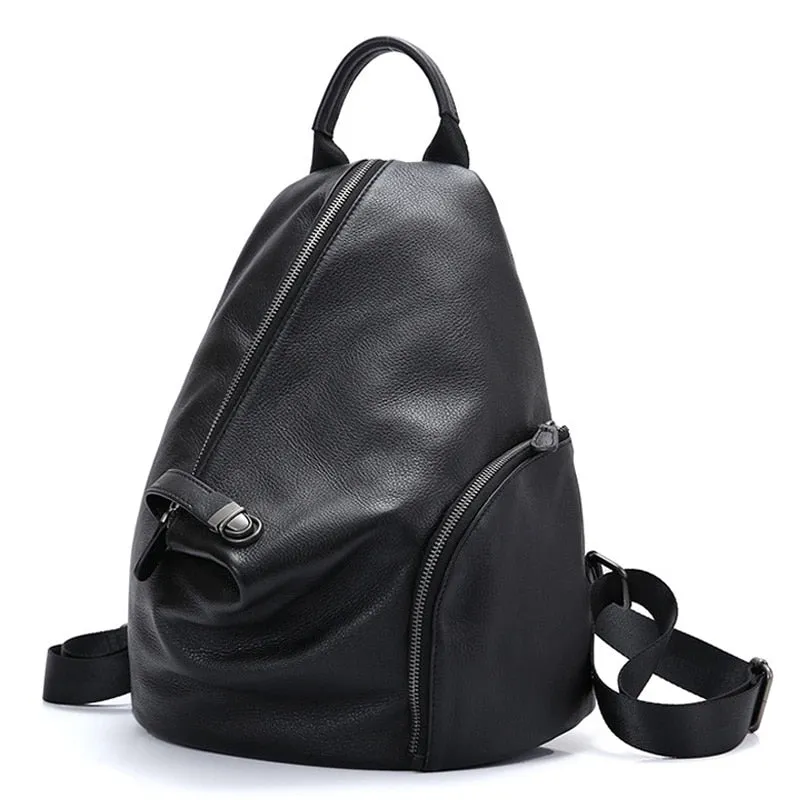 Marianna Pebbled Leather Backpack, One Size, Beige/Black/Gray/Yellow