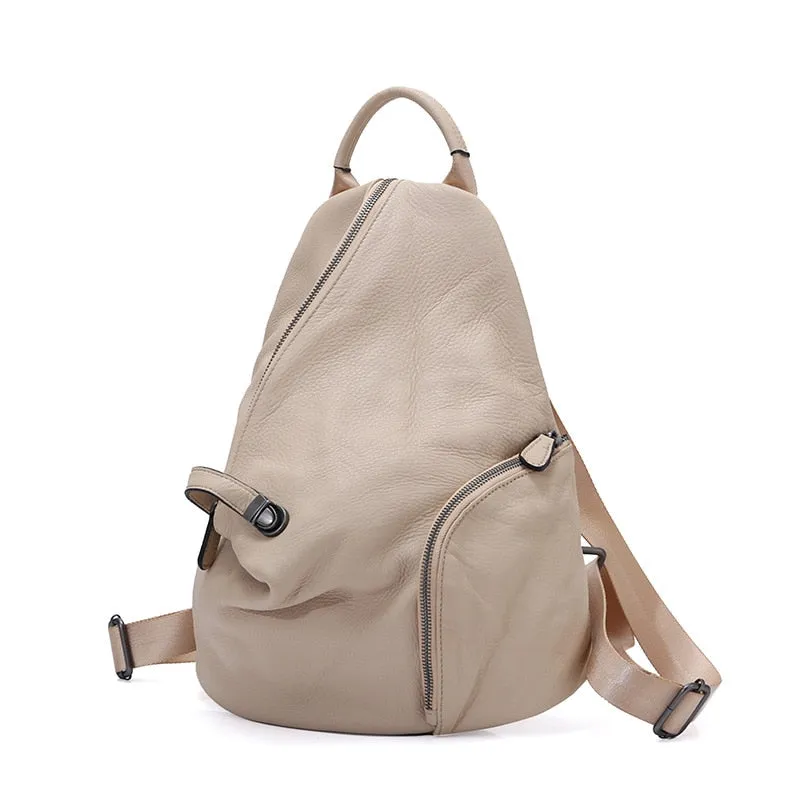 Marianna Pebbled Leather Backpack, One Size, Beige/Black/Gray/Yellow