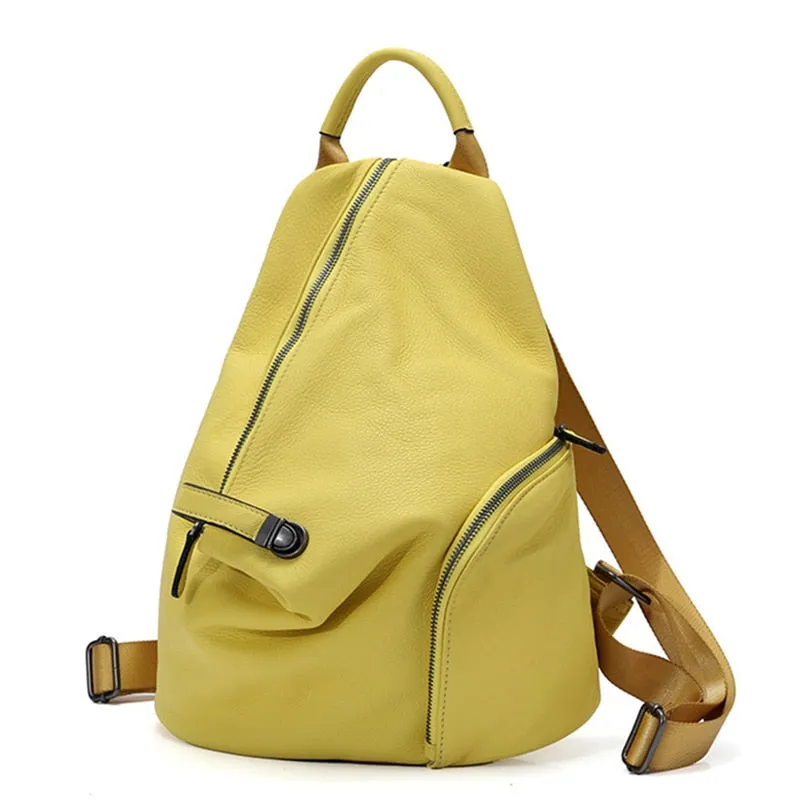 Marianna Pebbled Leather Backpack, One Size, Beige/Black/Gray/Yellow