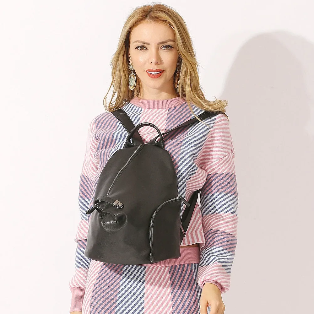Marianna Pebbled Leather Backpack, One Size, Beige/Black/Gray/Yellow