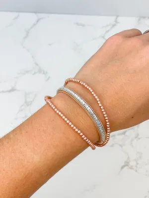 Matte Beaded Triple Strand Magnetic Bracelet - Rose Gold