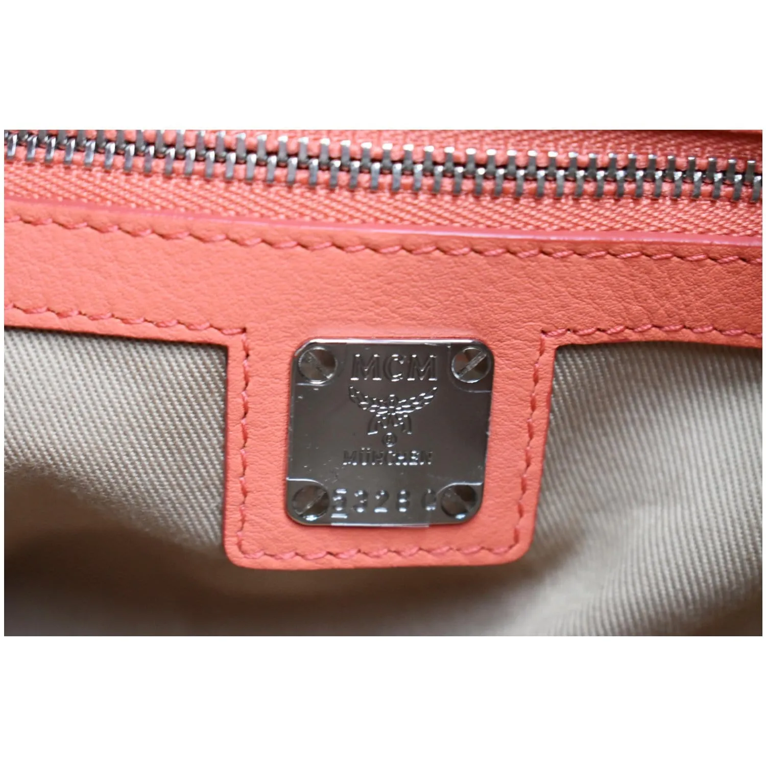 MCM Essential Drawstring Monogram Leather Shoulder Bag Hot Coral - 20% OFF