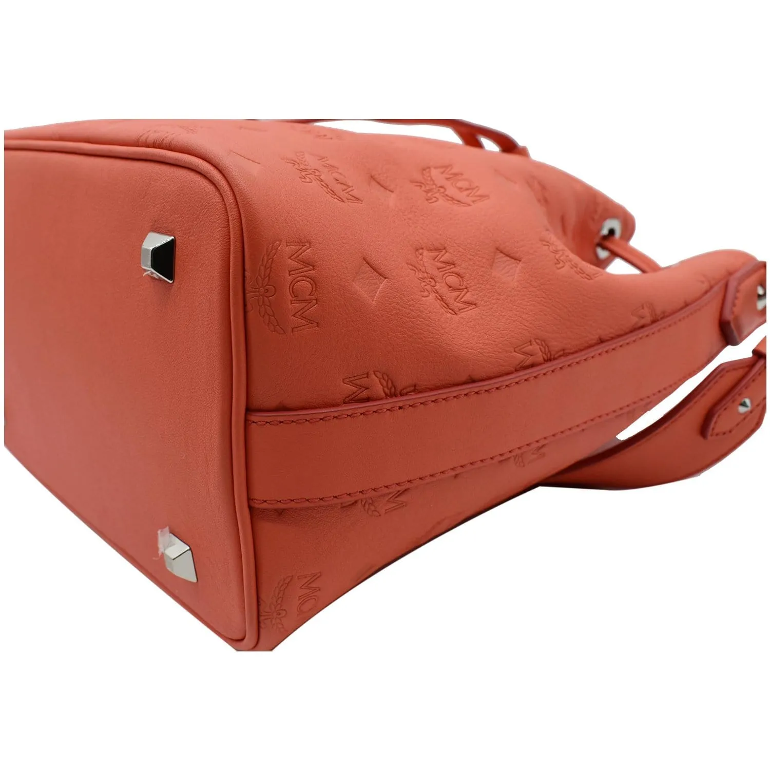 MCM Essential Drawstring Monogram Leather Shoulder Bag Hot Coral - 20% OFF