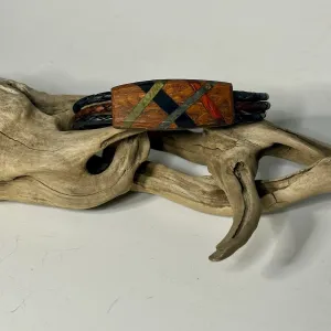 MEDIUM ABSTRACT MIXED MEDIA AND WOOD BRACELET WITH MAGNETIC CLOSURE - NL237