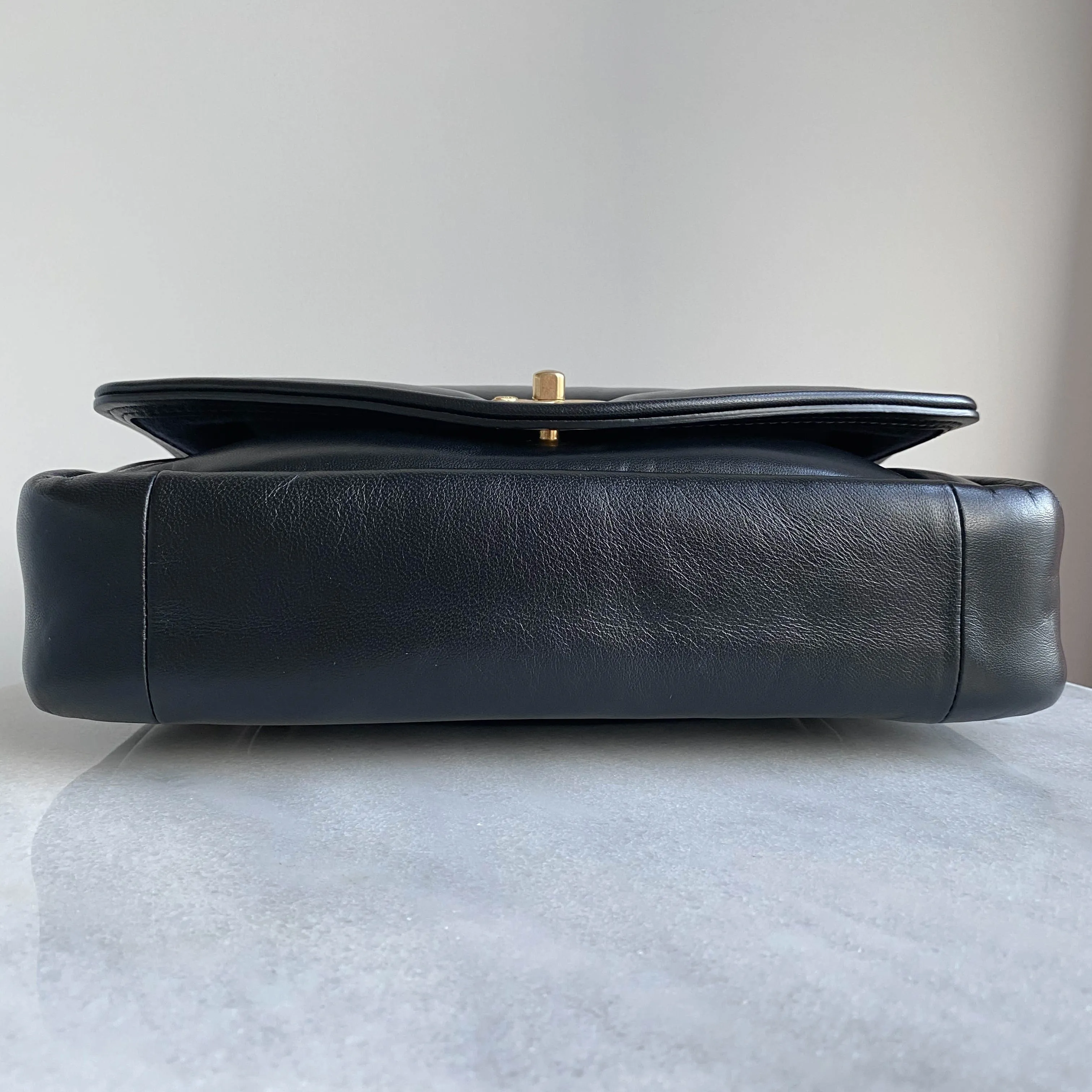 Medium Vintage Puffy Flap Bag in Black Lambskin
