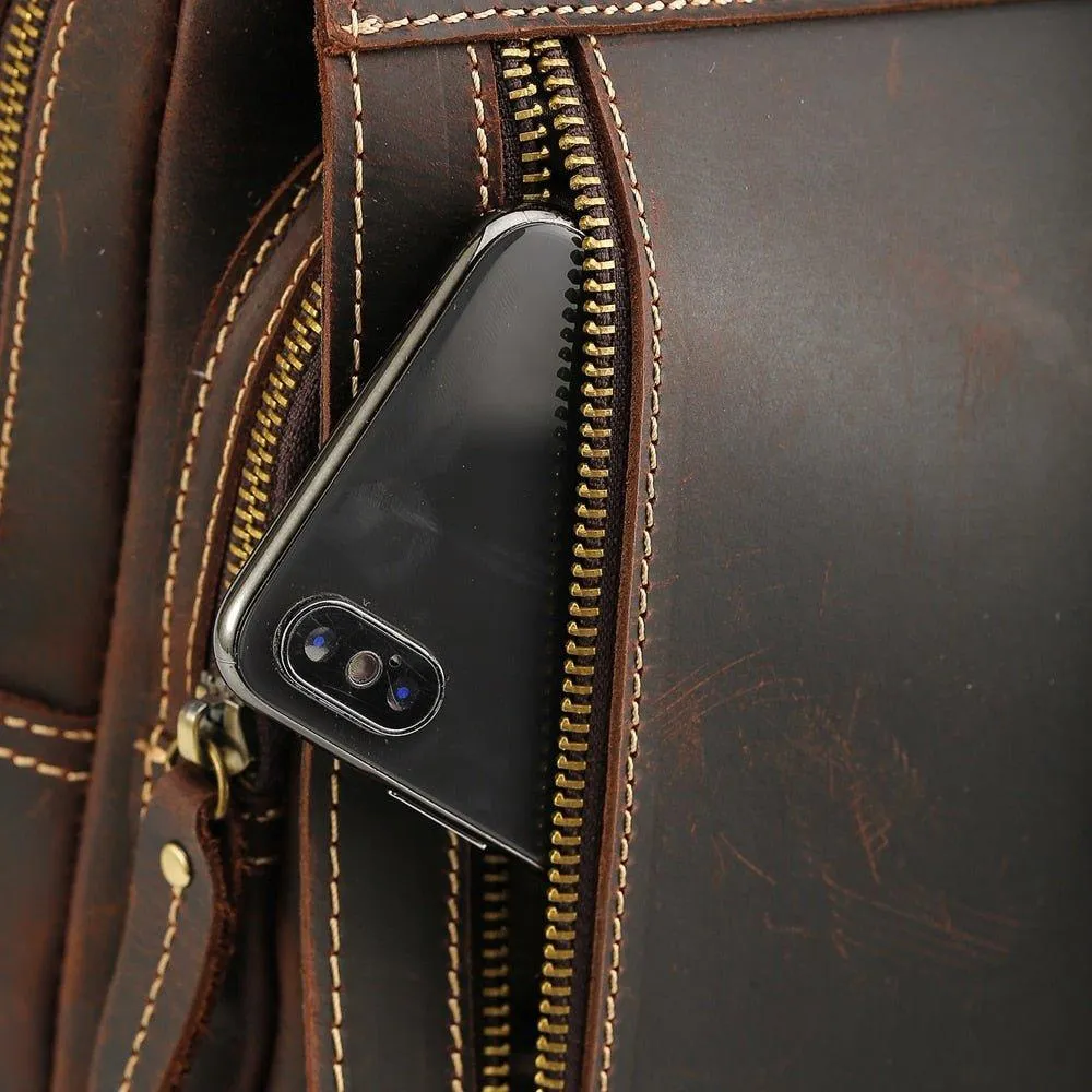 Mens Small Convertible Leather Backpack Vintage