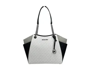 Michael Kors Jet Set Large Chain Shoulder Tote Bag Optic White Multi