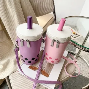 Milk Tea Barrel-Shaped Crossbody Bag for Women