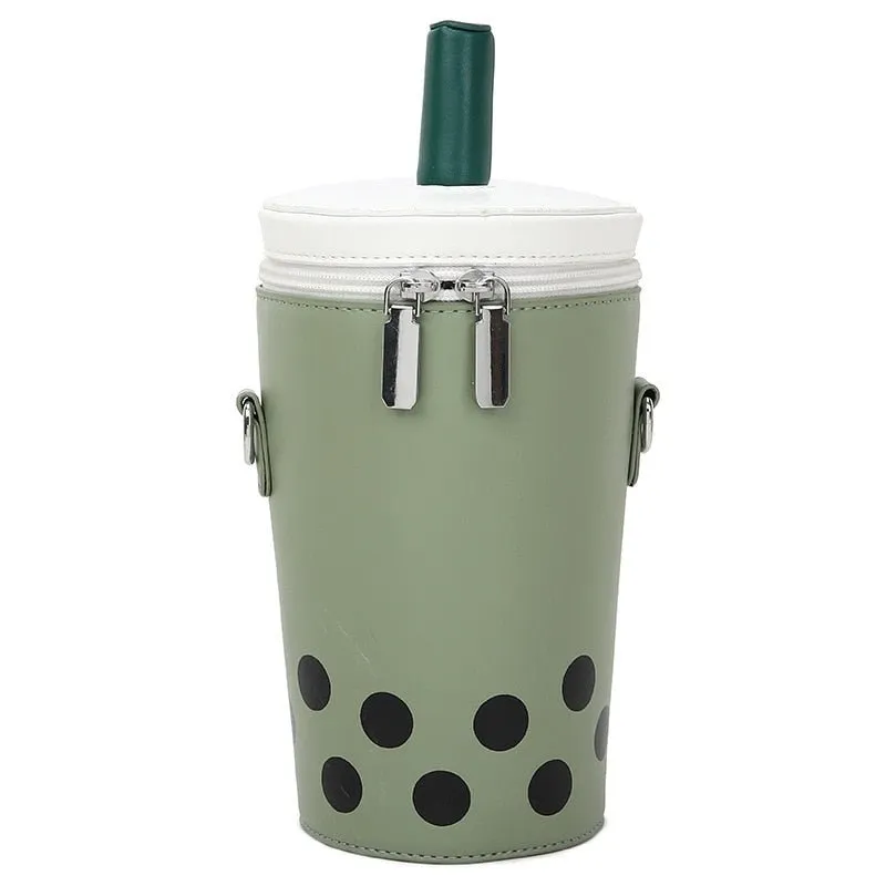 Milk Tea Barrel-Shaped Crossbody Bag for Women
