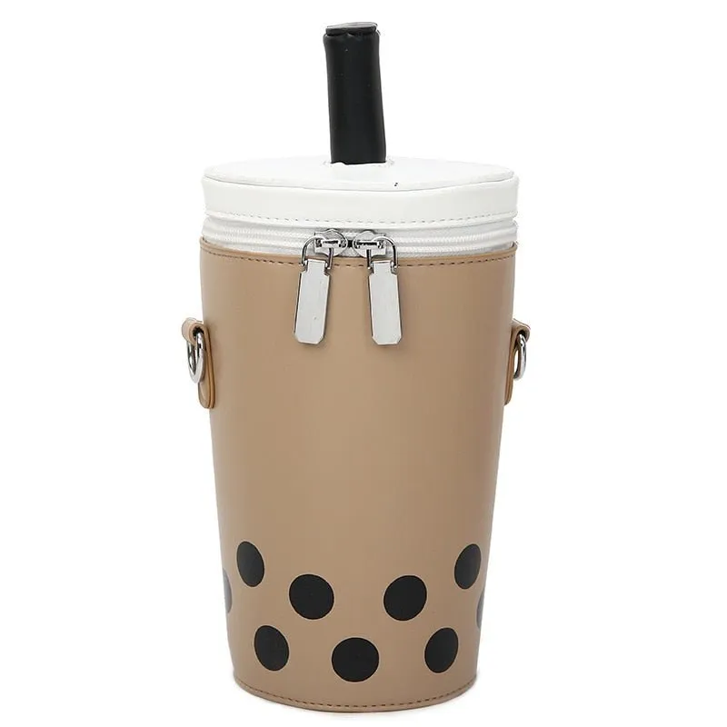 Milk Tea Barrel-Shaped Crossbody Bag for Women