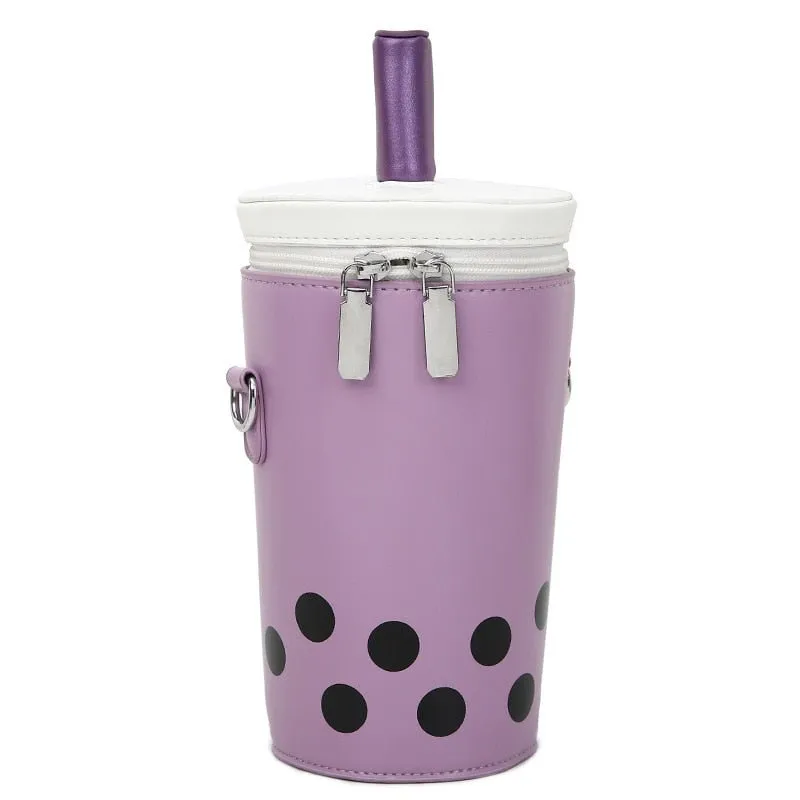 Milk Tea Barrel-Shaped Crossbody Bag for Women