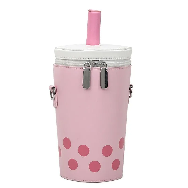 Milk Tea Barrel-Shaped Crossbody Bag for Women