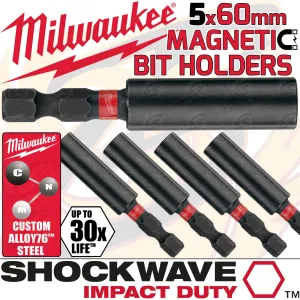 MILWAUKEE 60MM MAGNETIC BIT HOLDER ( SHOCKWAVE IMPACT DUTY ) ( X 5 )